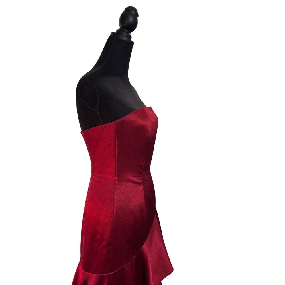 Alice + Olivia Ruby Red Satin Strapless High-Low Ruffle Gown Dress Size‎ 4 - Picture 8 of 16